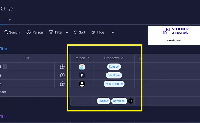 Auto assign person to role on monday.com board using VLookup